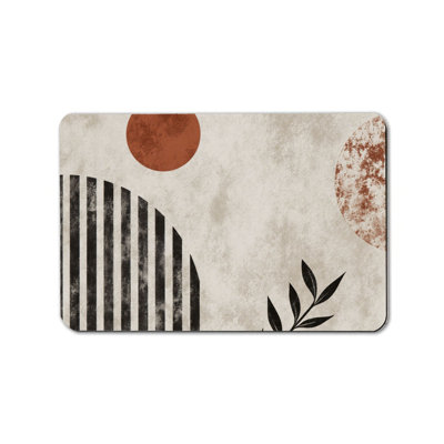 Beige Boho Abstract Bath Rug, 20 X 32 Inches, For Bathroom, Bedroom