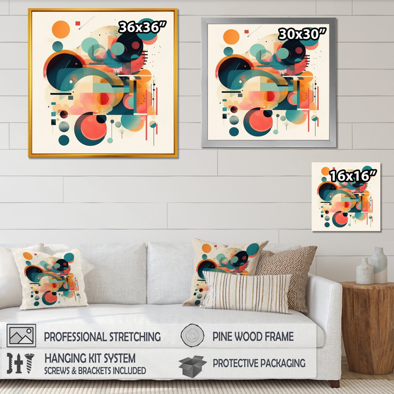 Orange et bleu, espace contemplatif VI - art mural minimaliste, salon, H 36 po x l 36 po x P 1,5 po, Encadrement doré