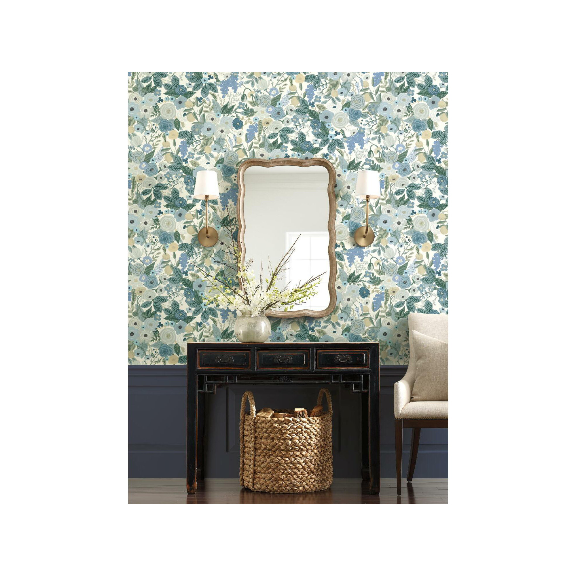 Garden Party 20' L x 27" W Peel and Stick Wallpaper Roll, Blue