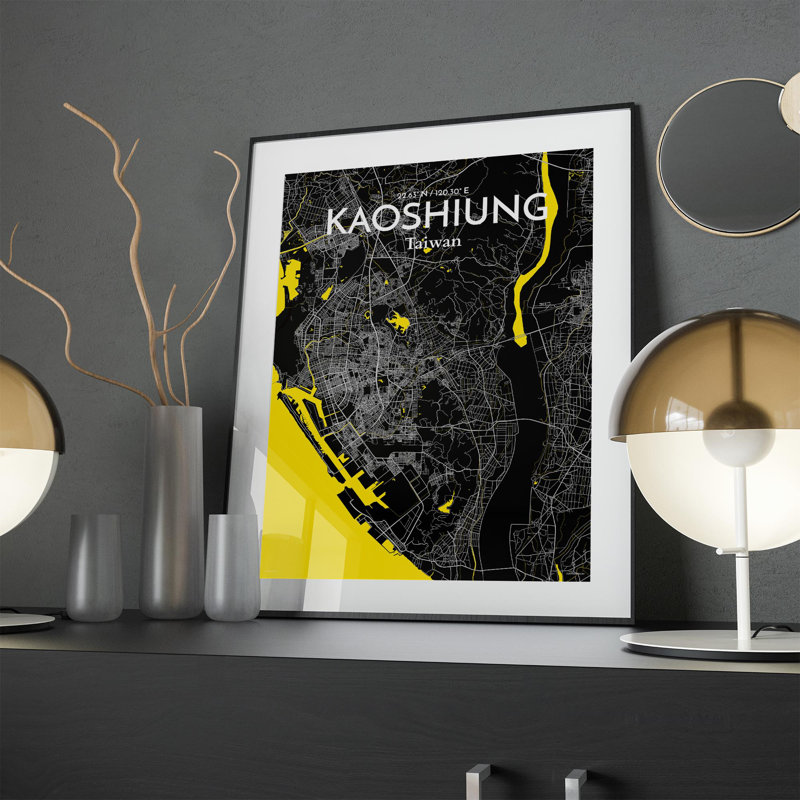 Kaoshiung City Map In Times - No Frame Print, 24cm H x 18cm W x 0.05cm D