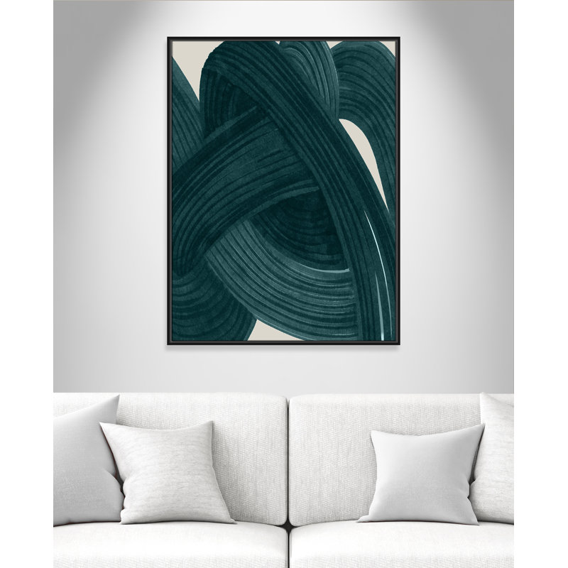 Enchevêtrement dans un imprimé bleu sarcelle par Casa Fine Arts, Toile avec cadre, 31.5'' W x 41.5'' H, Black Floater