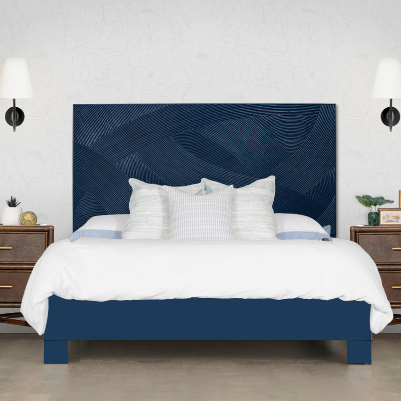 Swirl Rattan Queen Standard Bed, Natural, King, Navy
