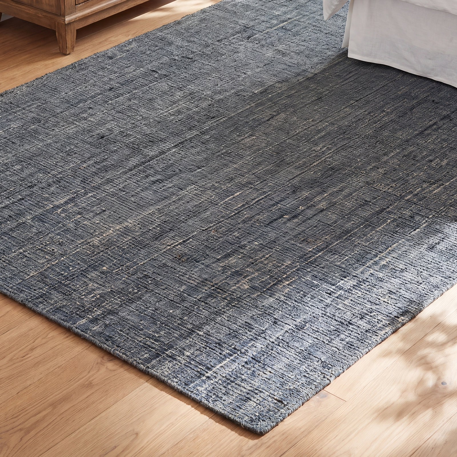 Blue White Hand-Woven Striped Rug, Rectangle 9' x 12'