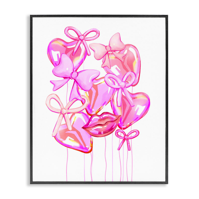 «Pink Heart and Bow Ballons», estampe numérique, conception de Ziwei Li, H 20 po x l 16 po, Giclée encadrée noir minuit