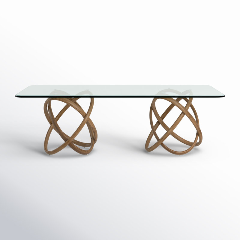 Mark Glass Top Solid Wood Base Dining Table, Brown
