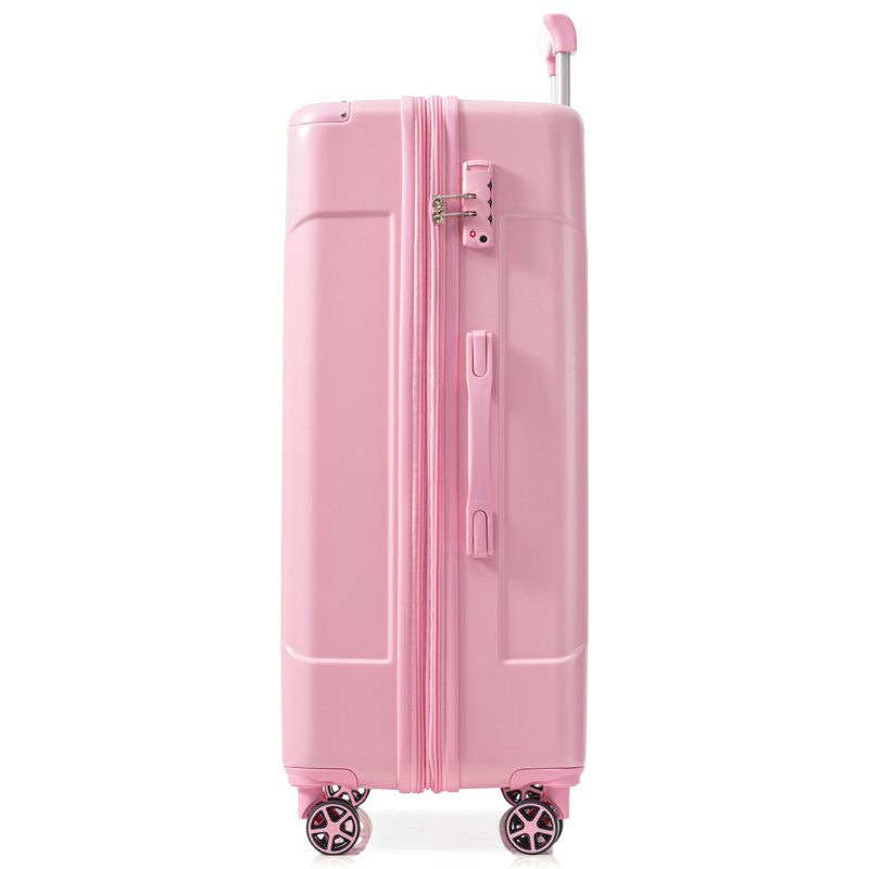 Valise rigide, valises en ABS léger et durable avec roues doubles, bagage à carreaux extensible de 28 pouces (rose)