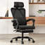 Chaise de bureau ergonomique avec repose-pieds, chaise de bureau en filet avec appui-tête, chaise d'ordinateur à haut dossier avec support lombaire réglable pour la chambre d'étude de bureau à domicile, noir