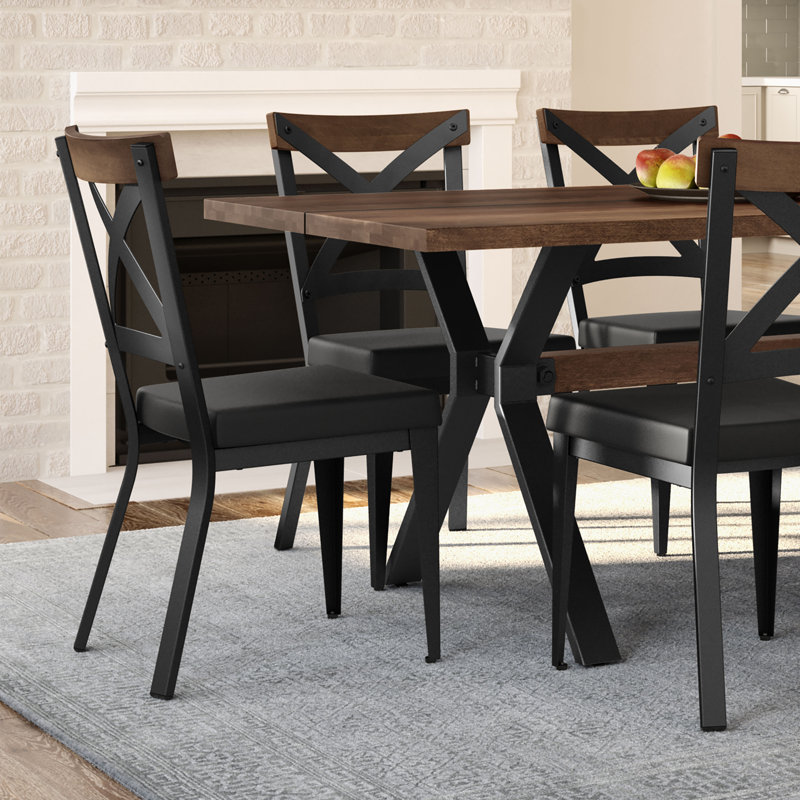 Esmund Upholstered Metal Cross Back Side Chair, Charcoal Black/Brown