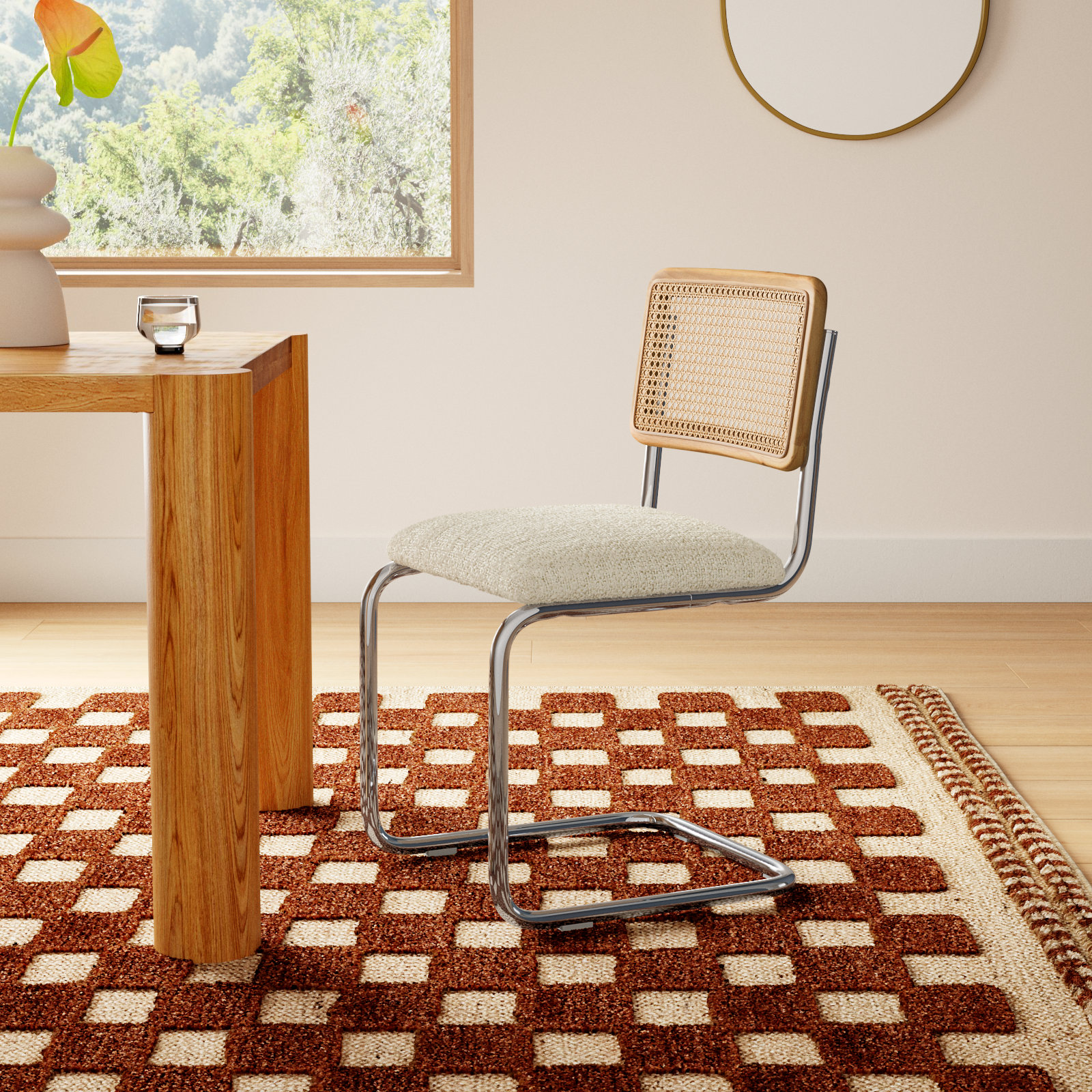 Walsh Boucle Side Chair, White Boucle, Chrome