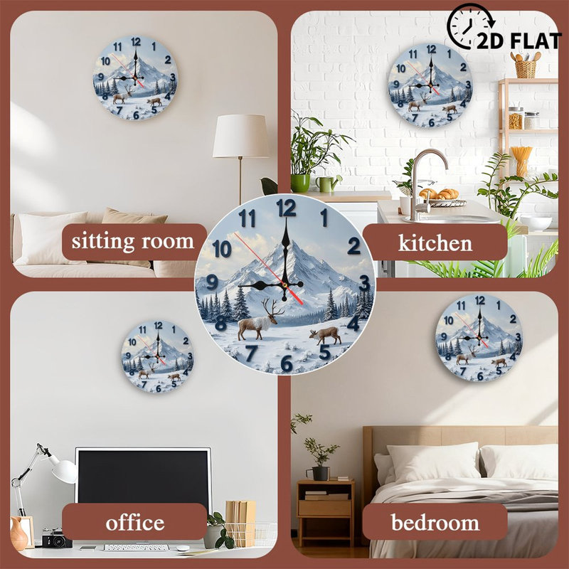 Horloge murale Winter Mountain Reindeer