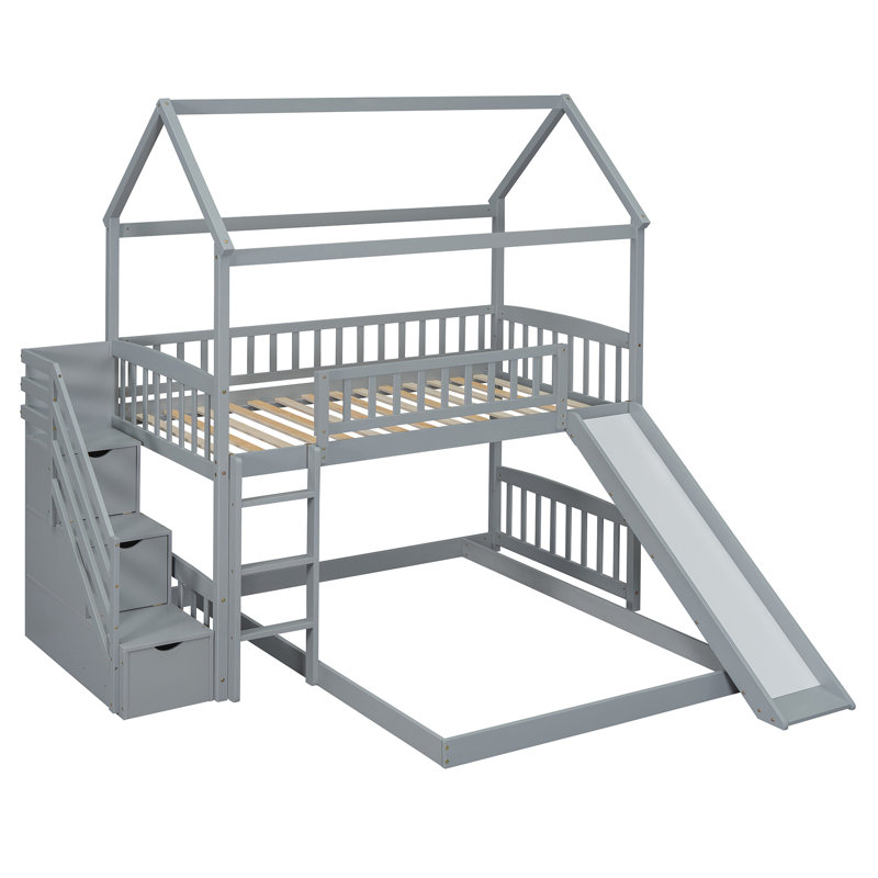 Over  Bunk Bed With Slide, Grey