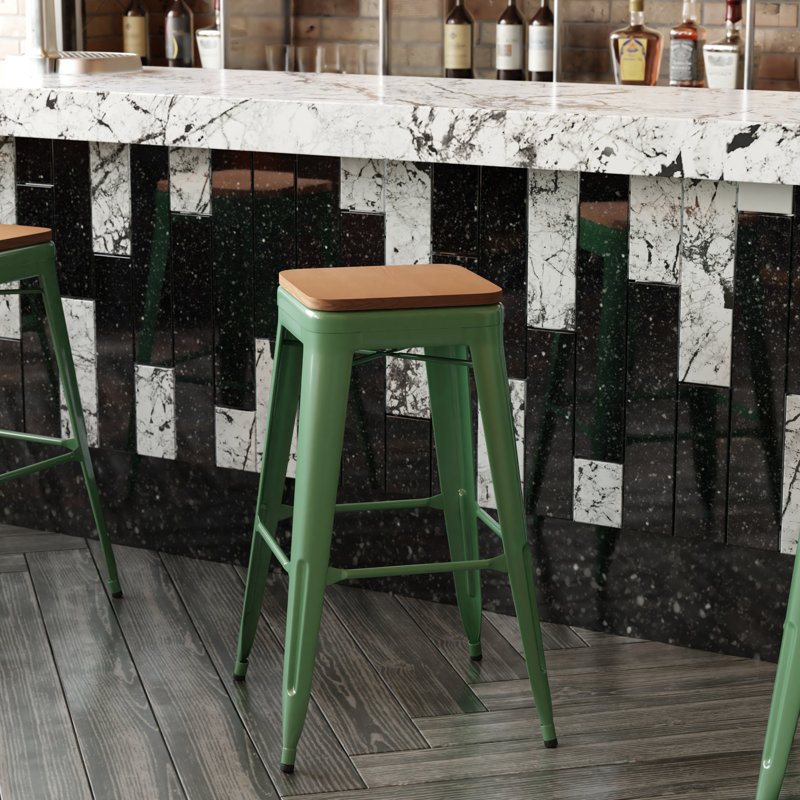 Tabouret de comptoir sans dossier intérieur / extérieur Briahnna, Vert / brun, Tabouret de bar (siège d'une hauteur de 30 po)
