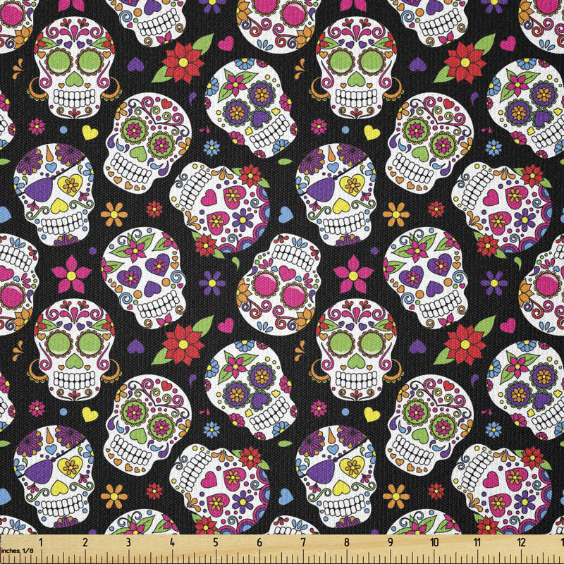 Deden All Souls Day Colourful Skulls Flowers Multi-Purpose Fabric