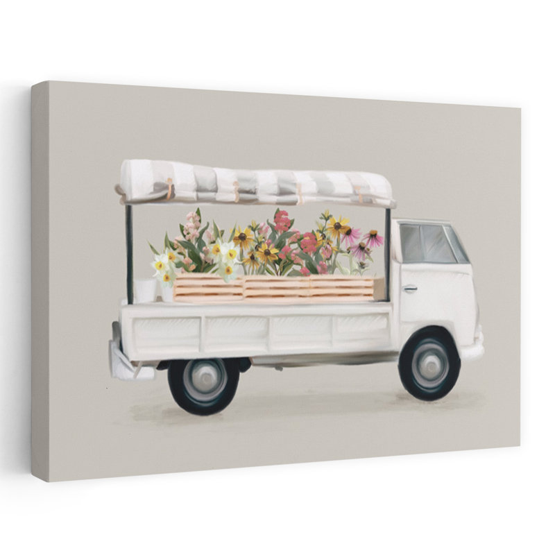 Art rétro de camion de fleurs rétro, H 40 po x l 60 po