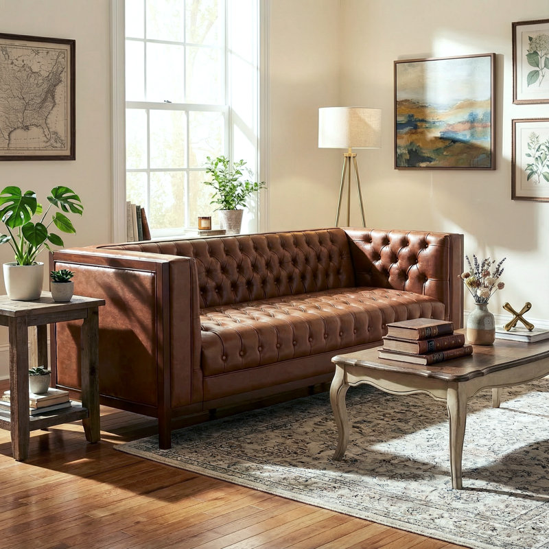 Arely 79'' Faux Leather Sofa, Cognac Faux leather