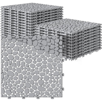 Carreaux de terrasse en plastique 24 pièces à motif de galets, 12 po x 12 po