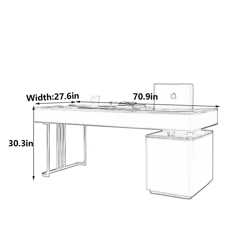 Bureau italien en ardoise minimaliste italien de luxe clair, H 30,3 po x l 70,9 po x P 27,6 po