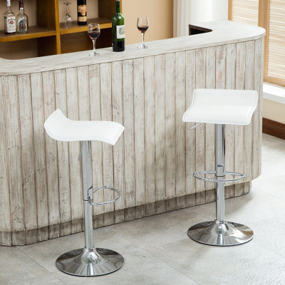 Contemporary Chrome Air Lift Adjustable Swivel Stools With  Seat, Set Of 2