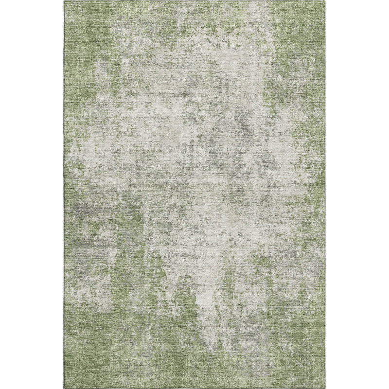 Premium Machine Washable Prisco Green Rug, Rectangle 5' x 7'6"