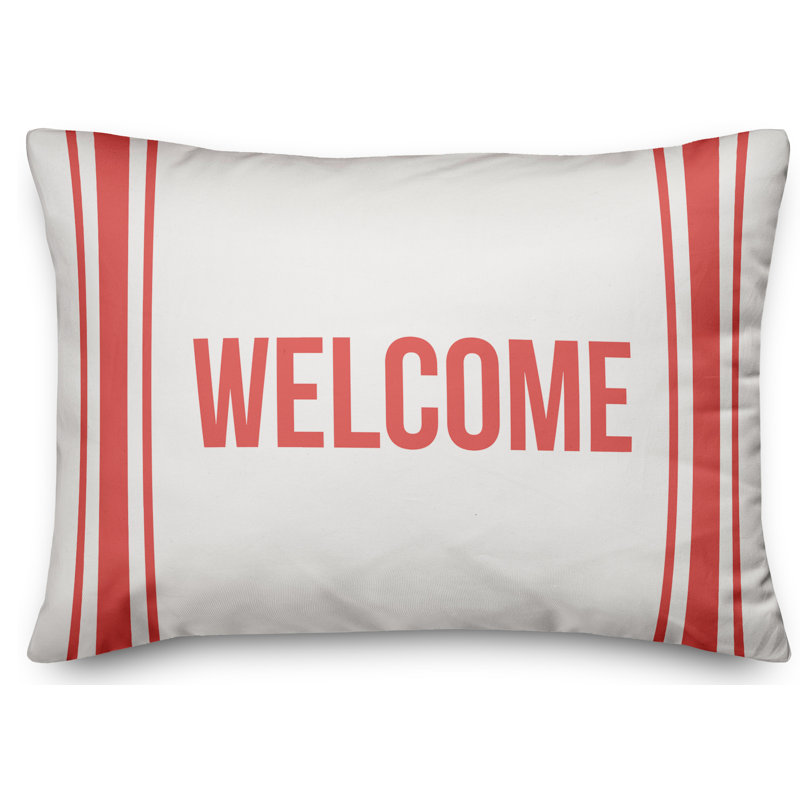  Welcome Farmhouse Stripes Indoor/Outdoor Lumbar Pillow, Coral