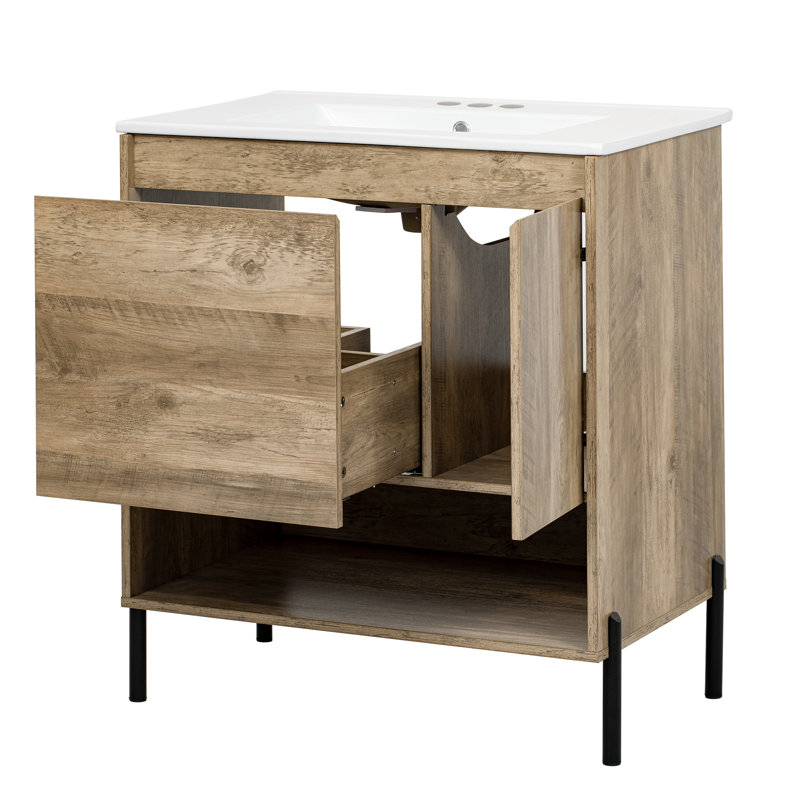 Meuble-lavabo en bois massif de style moderne avec lavabo en céramique pour espaces élégants