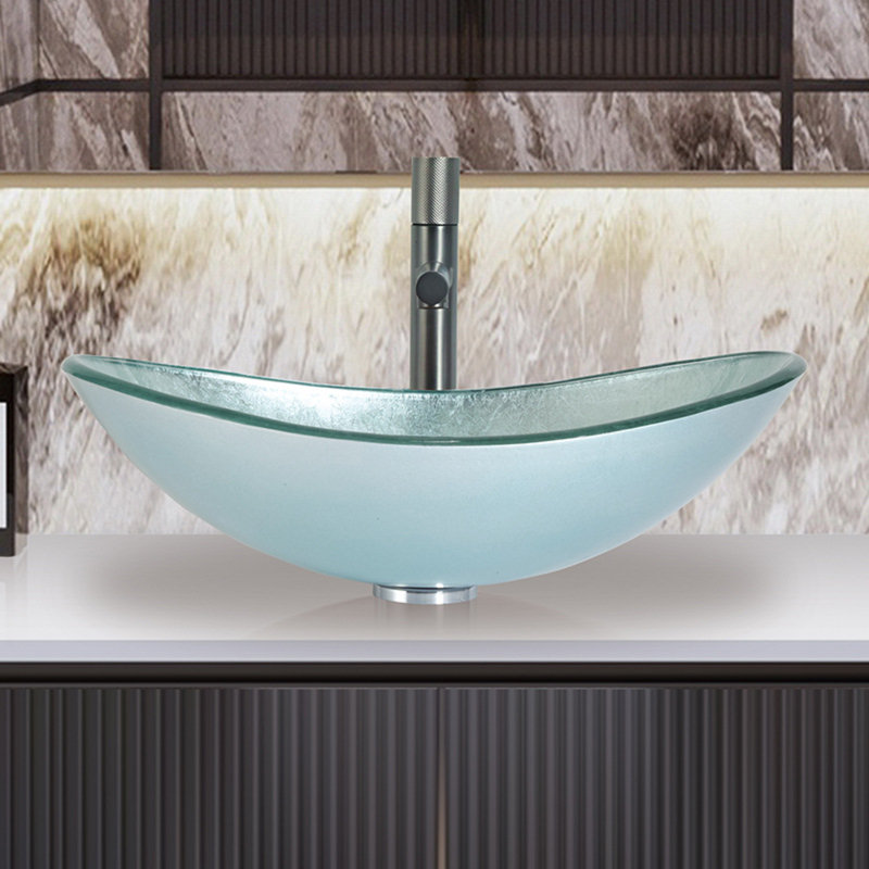 Lavabo pour salle de bain Lavabo pour salle de bain en verre trempé au-dessus du comptoir