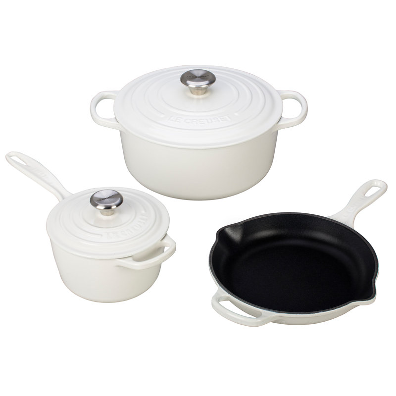 Le Creuset Enameled Cast Iron Oval Dutch Oven with Lid, White/Silver