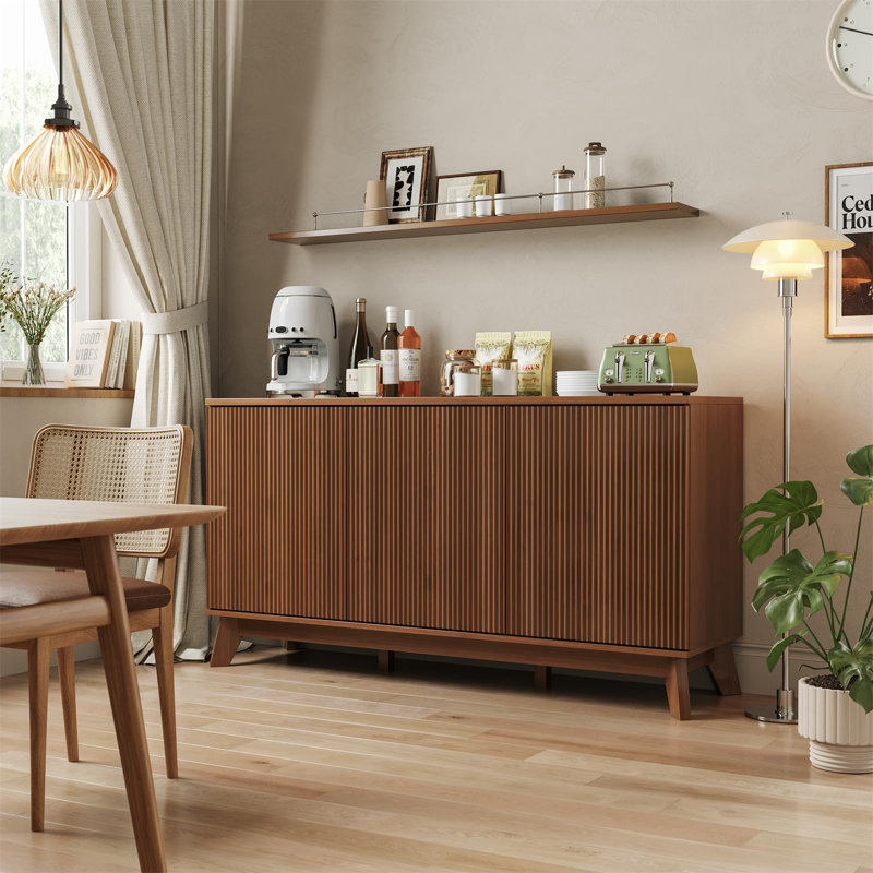 58" Modern Farmhouse Sideboard Buffet Cabinet with Adjustable Shelves Storage & 4 Doors, Brown