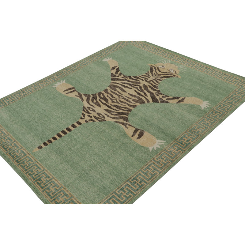 Distressed Homage Hand Knotted Wool Animal Print Area Rug, Rectangle 9' x 12'