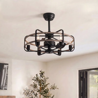 Copper 24.8" Classic Black Caged Farmhouse Ceiling Fan With Light Kit and Remote Control 