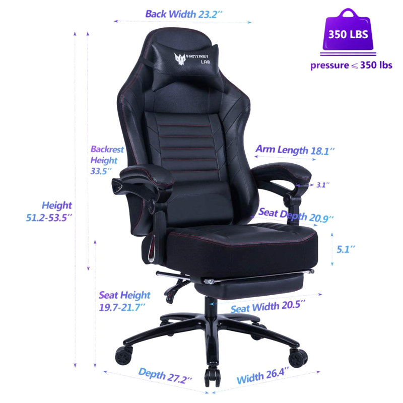 Fauteuil de jeu vidéo ergonomique réglable, Noir