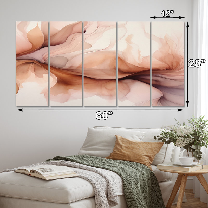 «Distant Clouds Abricot Crush Infusion Watercolor I», reproduction sur toile de formes abstraites - 5 panneaux égaux