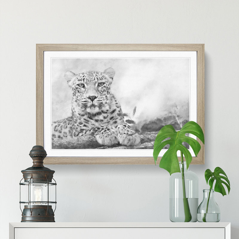 Leopard Resting - Picture Frame Photograph Print, 45cm H x 63cm W x 2cm D, Oak Framed