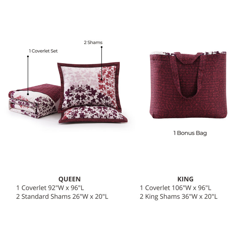 Full Red Cotton Reversible Bedspread Set