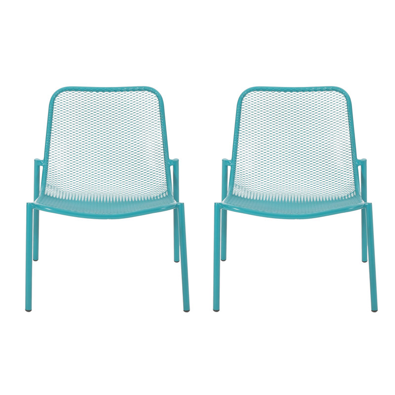 Chaises d'appoint empilables en maille métallique Bisso, Bleu sarcelle mat