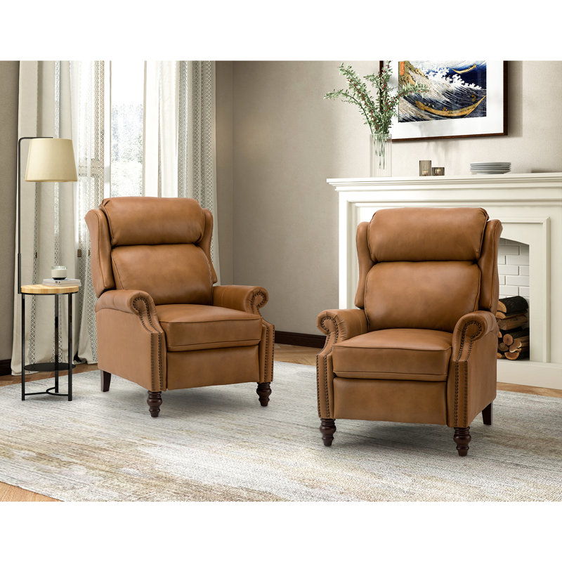 Ambrosane 33" Wide Genuine Leather Recliner (Set of 2), Camel Top Grain Leather