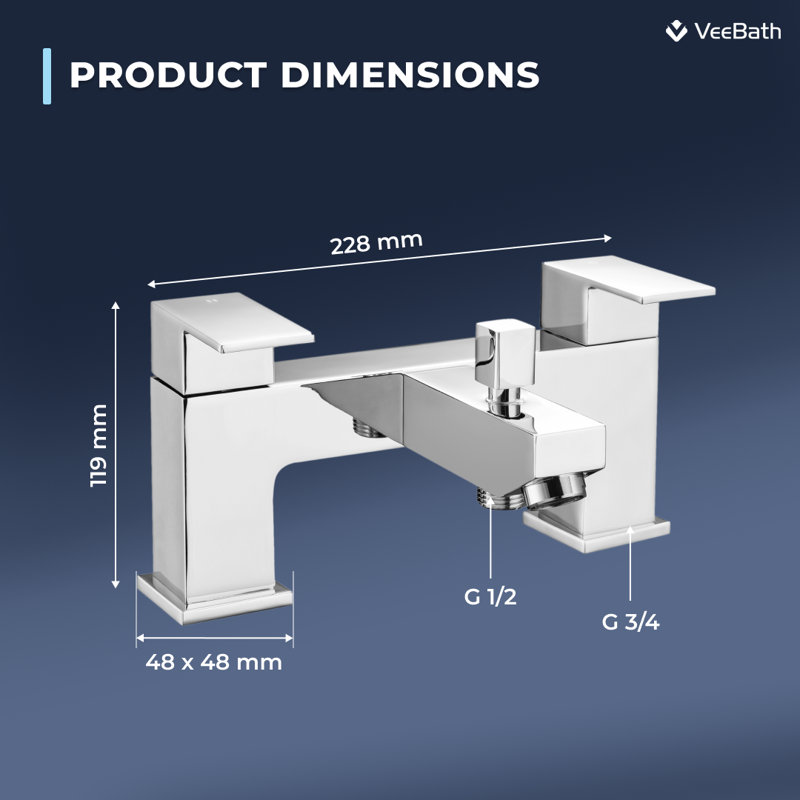 VeeBath Munro Bath Shower Mixer Tap with Kit, Chrome