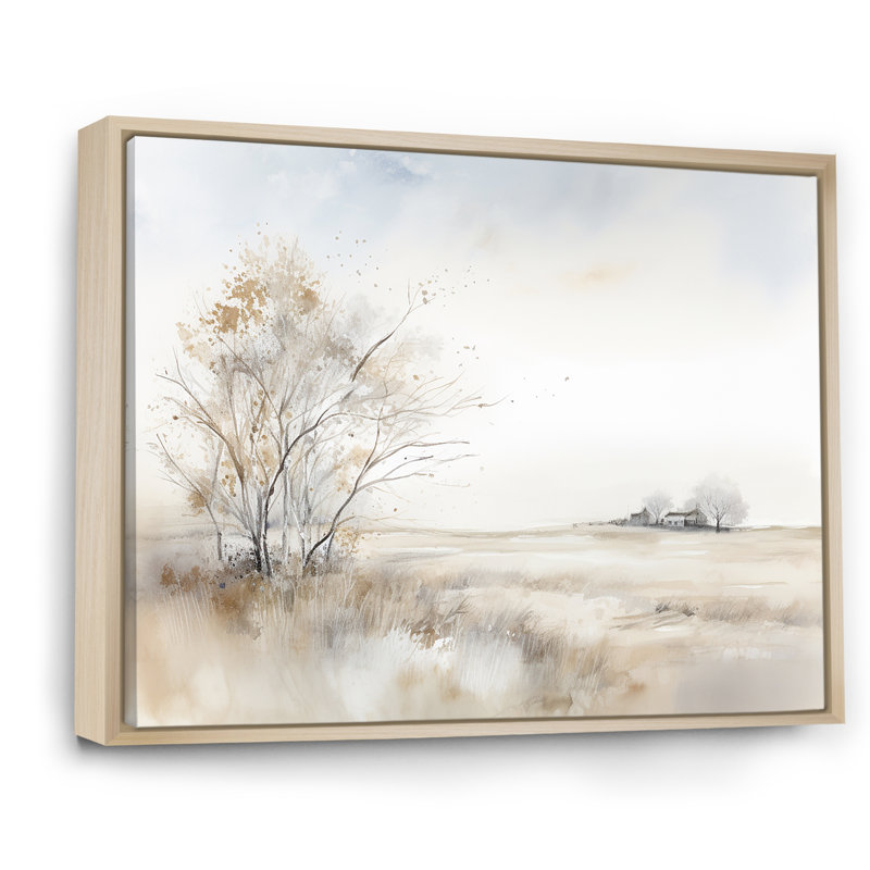 "Countryside Minimal Scenery II" - campagne, art mural sur toile, Cadre naturel flottant, H 34 po x l 44 po x P 1,5 po