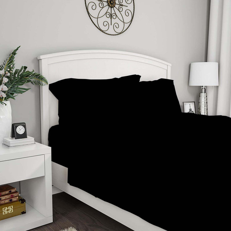  Ensemble de draps 4 pièces en rayonne de bambou simple TG, Noir