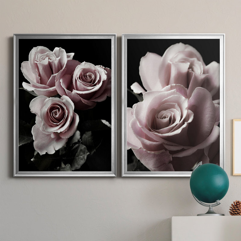 «Rose noir I», ensemble de 2 reproductions de photos sur toile, H 26,5 po x l 73 po x P 3 po, Toile avec cadre argenté