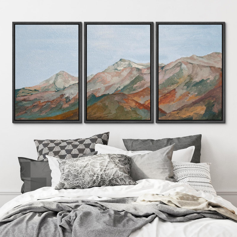 «Mountain Vibrant Earth Tones Illustration Modern Art Decor Chic Living Room Office» 3 pièces, Noir, H 24 po x l 16 po