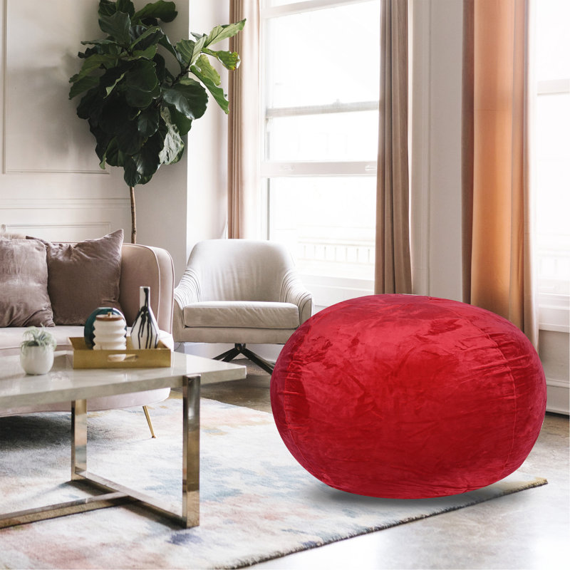 Fauteuil à billes Minky, Velours rouge, H 30 po x l 45 po x P 45 po