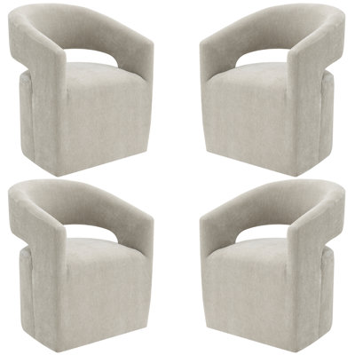 Fully Assembled Dining Chairs With Casters, Upholstered Solid Wood Barrel Armchair Set Of 4 For Dining Room, Living Room, Dressing Room