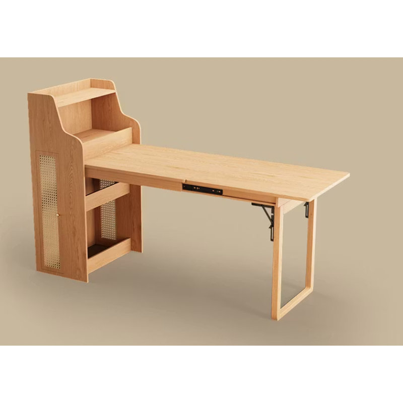 Ensemble table et meuble escamotable en rotin avec chargeur USB, Walnut