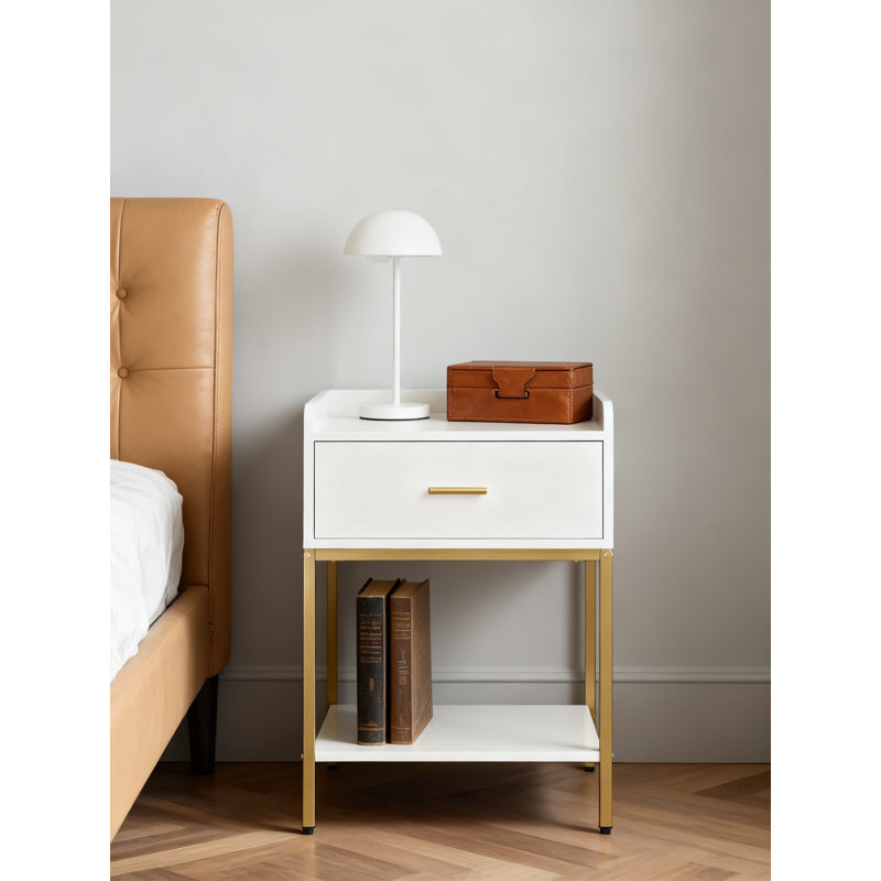 Table de chevet moderne à 3 niveaux avec tiroir de rangement et tablette, table de chevet compacte pour chambre à coucher et salon
