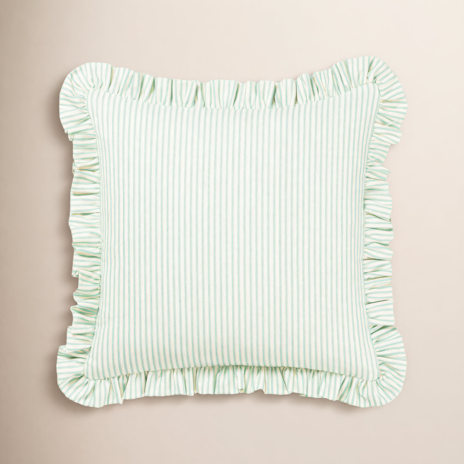 Birch Lane Ticking Stripe Ruffled Accent Pillow, Green, Polyester