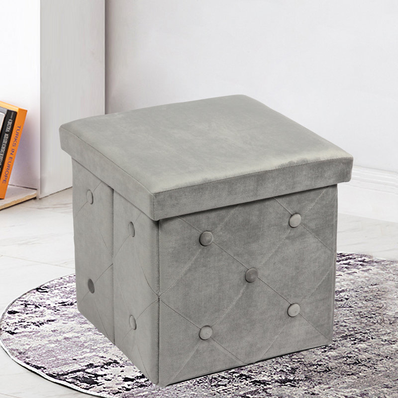Farview 38cm Wide Velvet Square Ottoman with Storage, Grey