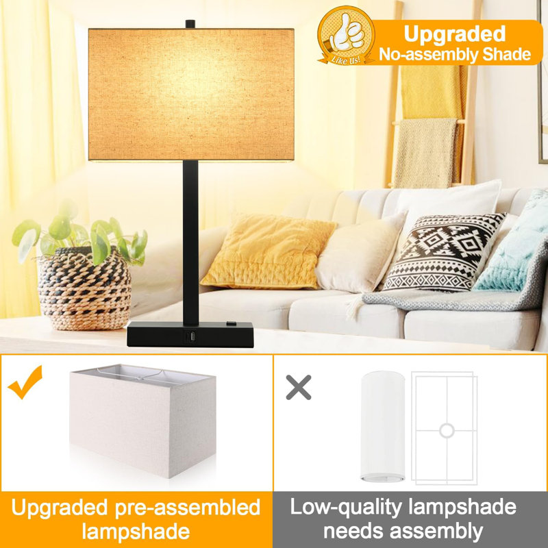 Set Of 2 Bedside Touch Control Table Lamp With USB A+C Charging Ports & AC Outlet, 3-Way Dimmable Nightstand Lamp With Fabric Shade For Bedroom Living Room, 2700K LED Bulbs Included