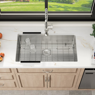 32" L x 18" W Undermount Kitchen Sink Single Bowl 16 Gauge Stainless Steel Sink