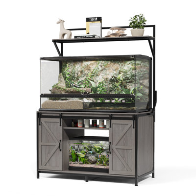 Siems Heavy Duty Aquarium Stand with Storage Cabinet, Farmhouse Reptile Tank Stand with Power Outlet, 48" X 24" Tabletop Fits up to 120 Gallon Bearded Dragon Tank, Fish Tank Turtle Terrarium Stand